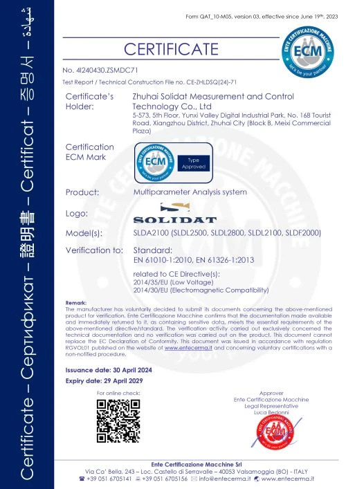 Multiparameter Analysis system CE certificate Multiparameter Analysis system CE certificate
